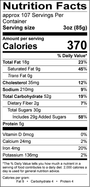 nutrition facts for chocolate